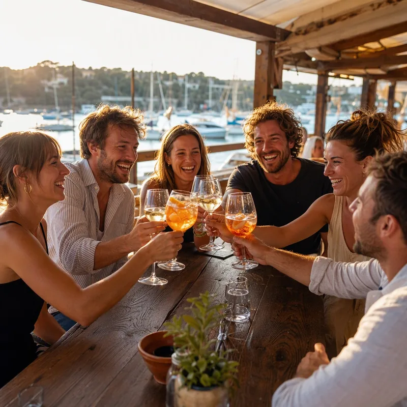 Collègues qui trinquent sur une terrasse en fin de journée