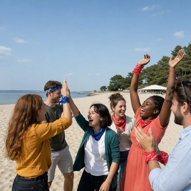 Équipe qui célèbre sa victoire sur la plage