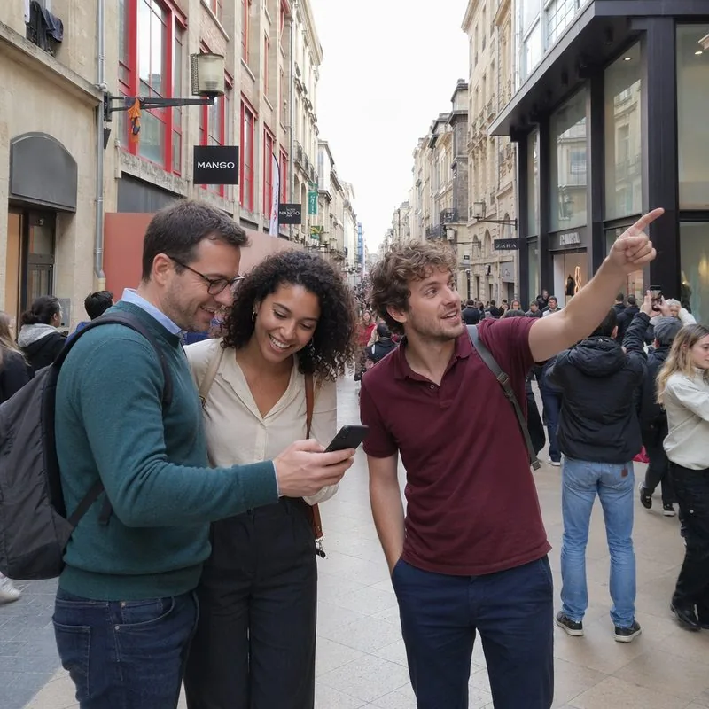 Équipe qui suit une piste dans une rue piétonne de Bordeaux