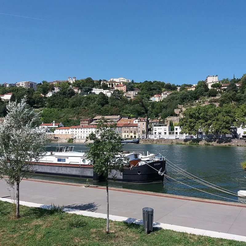 Péniches amarrées quai Rambaud, sur la Saône
