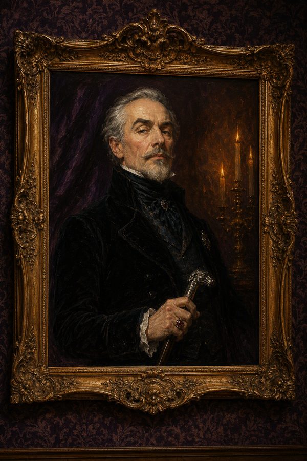 Portrait peint du comte Ambroise de Noirval, la victime du scénario Murder Quest Minuit au Manoir