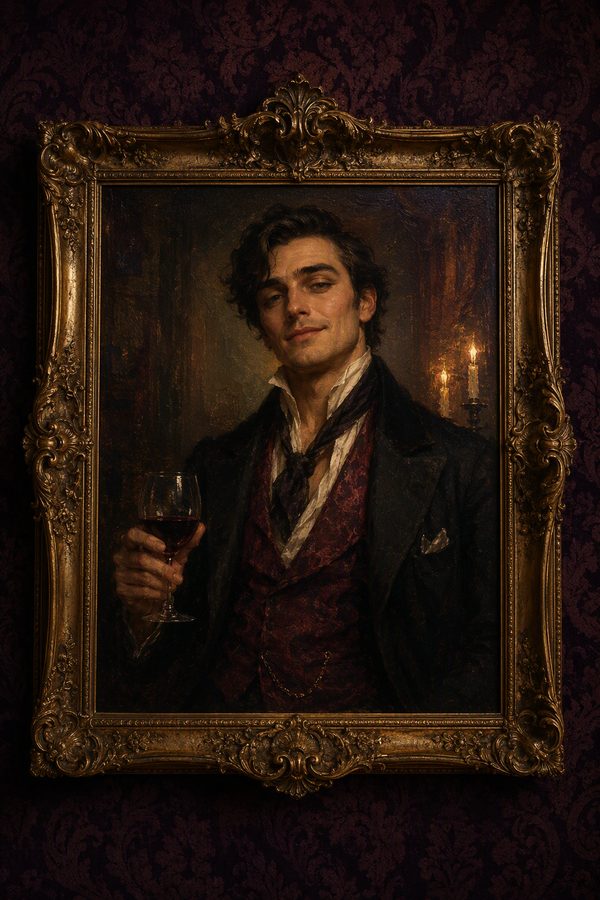 Portrait peint de Valentin de Noirval, le neveu héritier, suspect de Minuit au Manoir