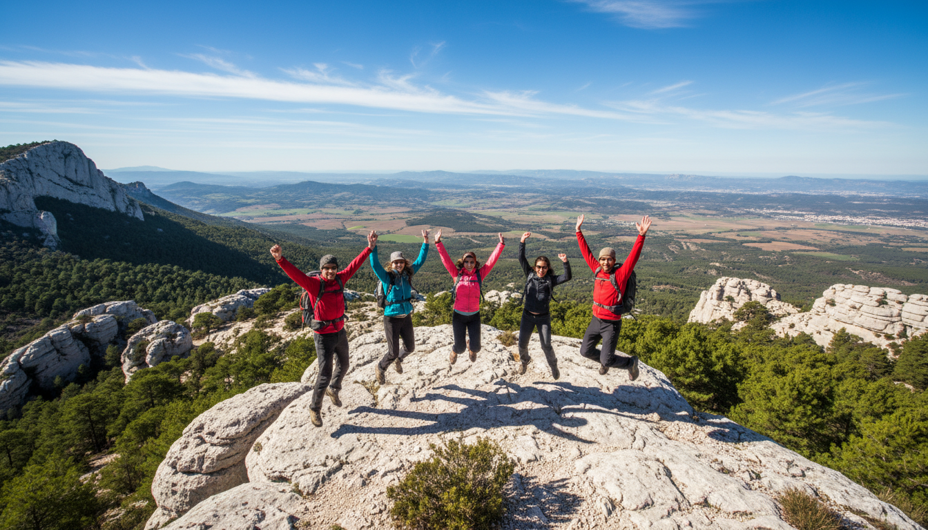 Randonnée entre amis sur la montagne Sainte-Victoire près d'Aix-en-Provence pour EVG EVJF