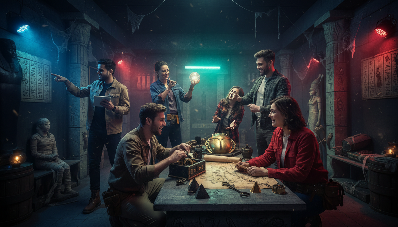 Groupe d'amis dans un escape game à Annecy pour EVG EVJF chez Break Out