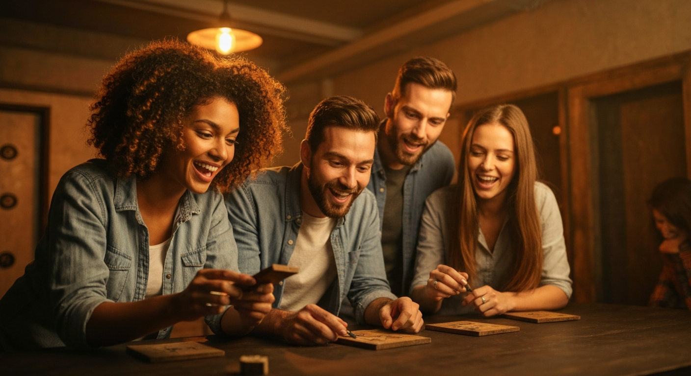 Amis résolvant des énigmes dans un escape game à Arcachon