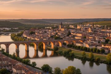 Vue panoramique d'Agen avec la Garonne et le Pont-Canal