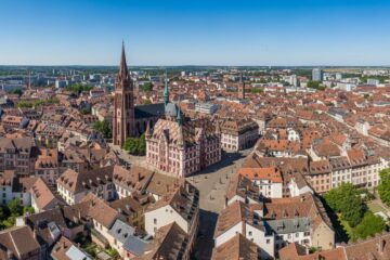 Vue panoramique aérienne du centre-ville de Mulhouse