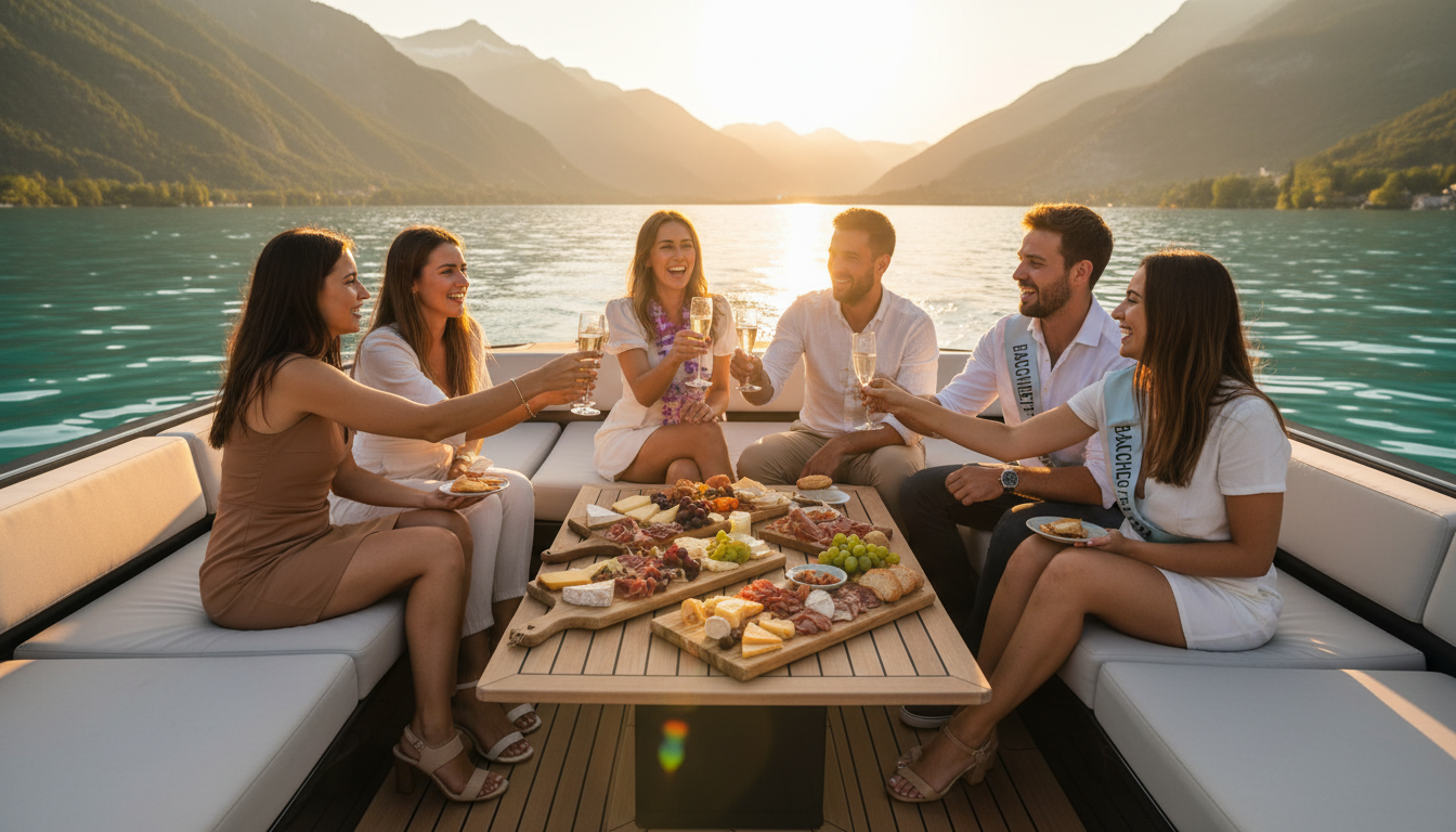 Croisiere apero sur le lac Annecy pour EVG EVJF entre amis