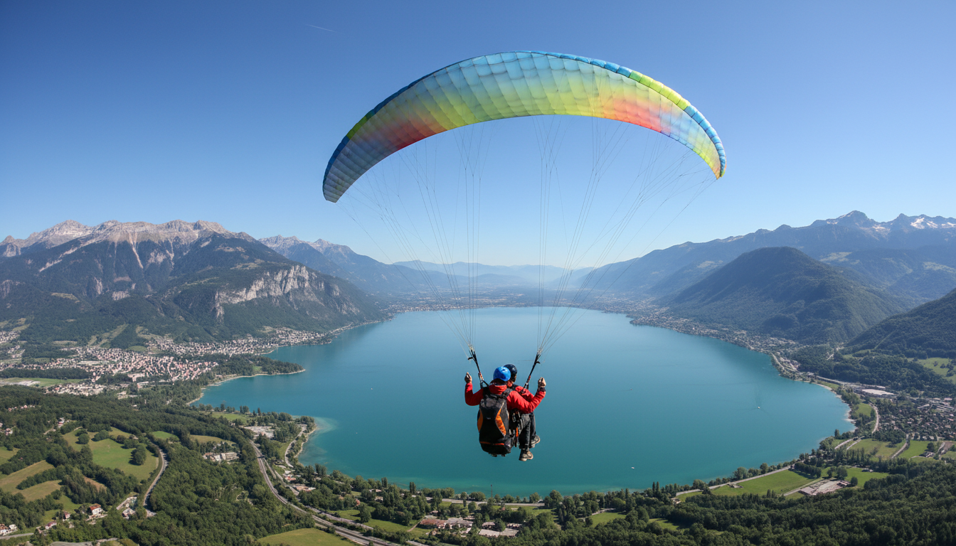 Vol en parapente tandem au-dessus du lac Annecy pour EVG EVJF