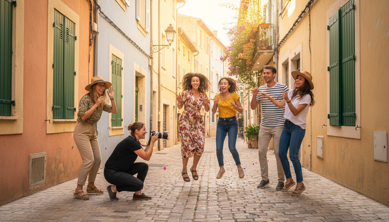 Shooting photo entre amis pour EVJF EVG dans les rues de Montpellier